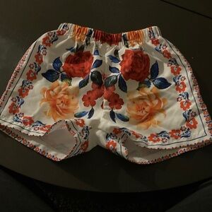 Floral Women's Shorts - White with Red and Orange Accents